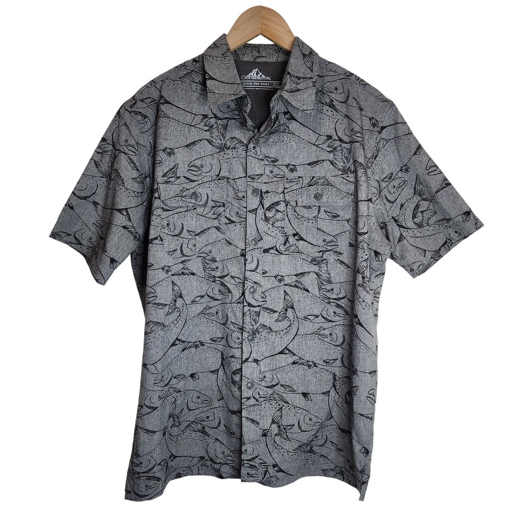 Croft & Barrow Quick Dry Shirt Men's Medium Fish Print Grey‎